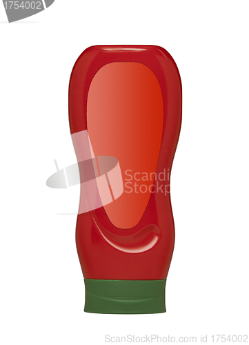 Image of A bottle of tomato ketchup, isolated on a white background.