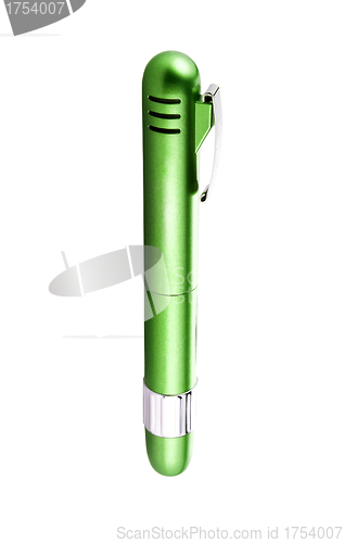 Image of Close up of green pen isolated with clipping path on white