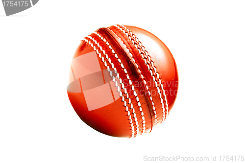 Image of Cricket ball, isolated on white. Classic red leather.