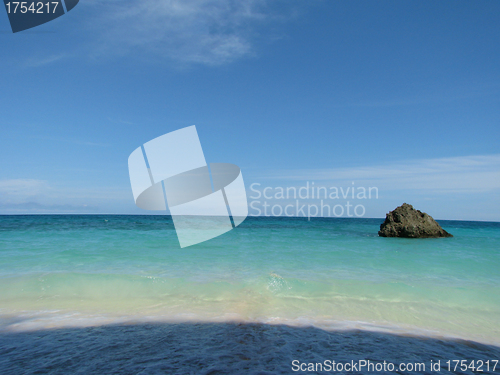 Image of beach, sea and deep blue sky