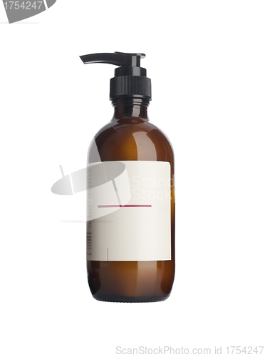 Image of Plastic pump soap bottle without label reflected