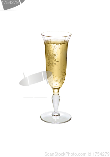 Image of A glass of champagne, isolated on a white background.