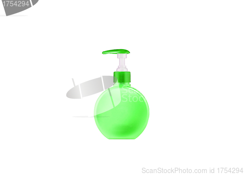 Image of green plastic spoon bottle isolated on white