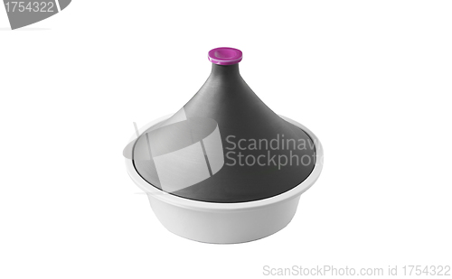 Image of Red plastic closed bowl on white background