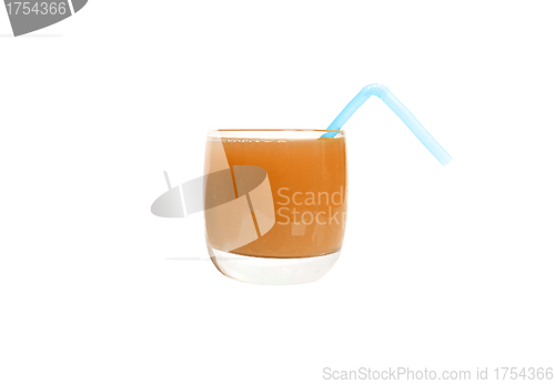 Image of peach juice in glass isolated on white background