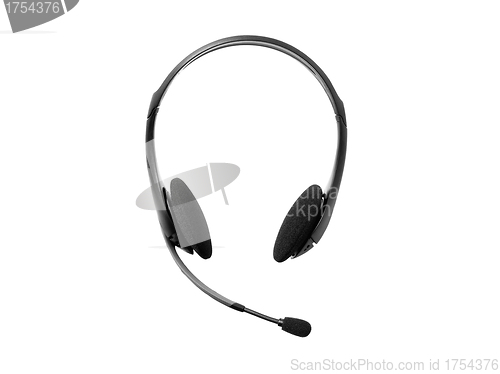 Image of headphones with a microphone on white