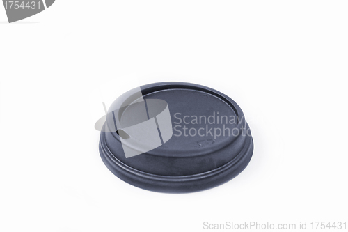 Image of coffee lid isolate inside place with text