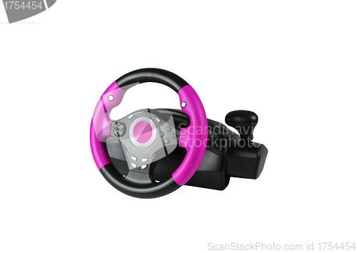 Image of Computer steering wheel. Isolated on white.