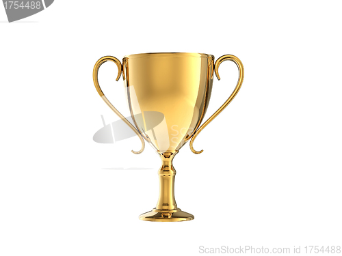 Image of 3D illustration of Front view of a golden trophy