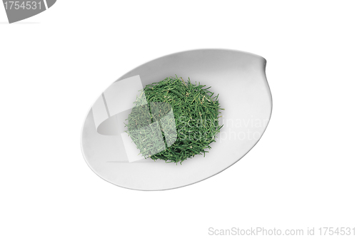 Image of green spices on plate isolated on white