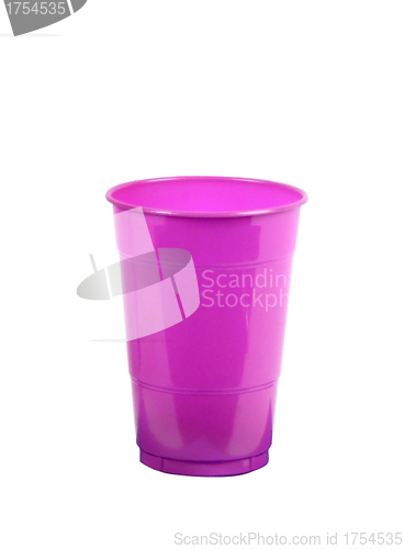 Image of pink plastic glass isolated on white background