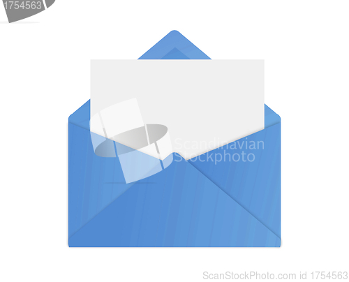 Image of Blank note in a blue envelope isolated on white