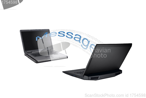 Image of two laptops sending messages to each other