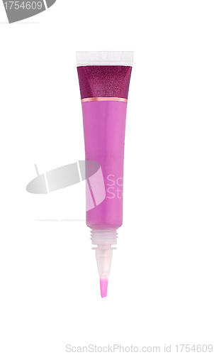 Image of pink cosmetic tube on white background