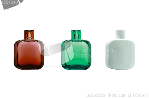 Image of three perfume bottles with reflections