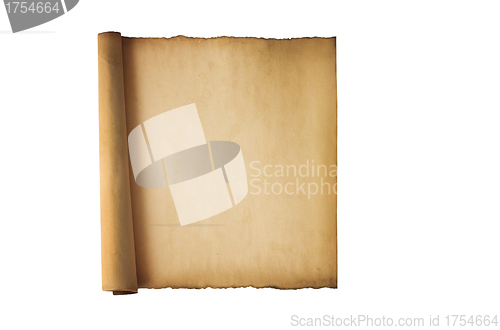 Image of Vintage roll of parchment background isolated on white