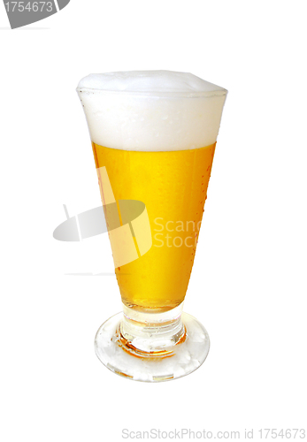 Image of Frosty glass of light beer isolated on a white