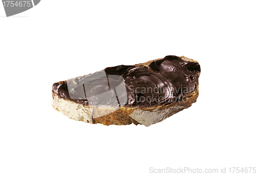 Image of slice of bread with choco paste isolated