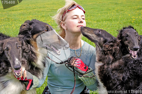 Image of woman with the thoroughbred borzoi dogs