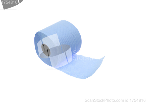 Image of blue toilet paper on white background