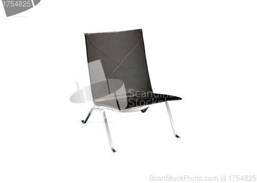 Image of Shiny metal and black leather bar stool, isolated on white