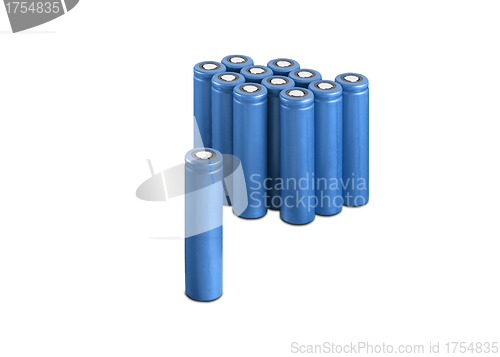 Image of blue AA batteries. isolated over white background