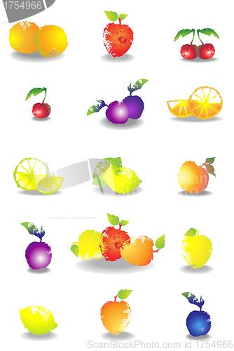 Image of Icon set of various fruit and vegetables.