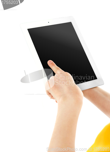 Image of Boys finger on electronic digital frame