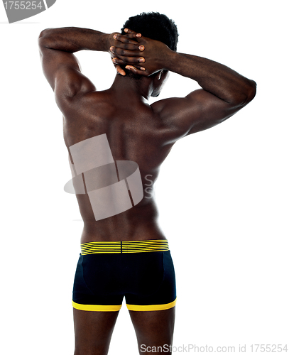 Image of Rear view of muscular young man