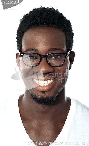 Image of Closeup of cheerful african boy with eye wear