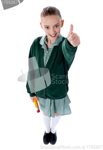 Image of Attractive kid showing thumbs up