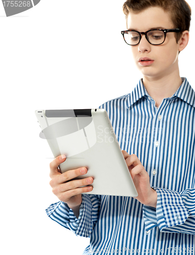 Image of Stylish boy using touchpad device