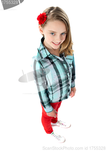 Image of Aerial view of a trendy young girl child