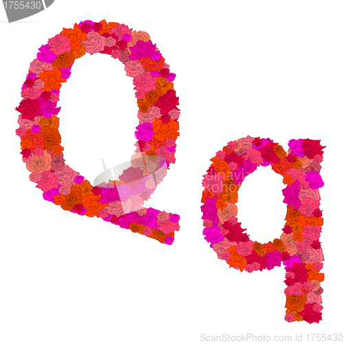 Image of Flower alphabet of red roses, characters Q-q