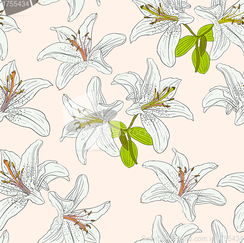 Image of Seamless  background with flower lily. 