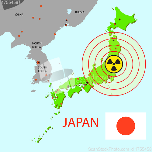 Image of Japan map with danger on an atomic power station