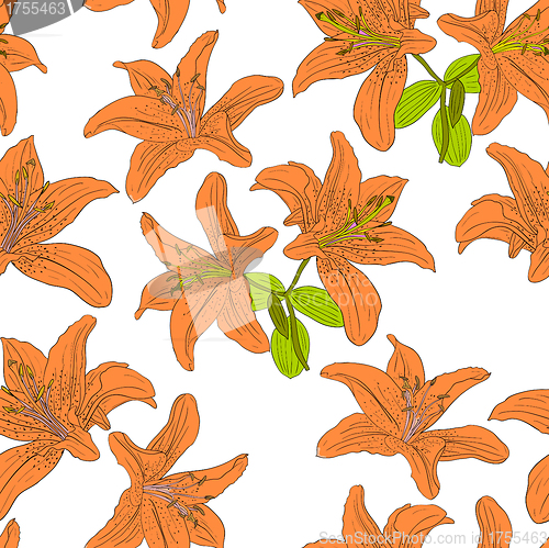 Image of Seamless  background with flower lily. 