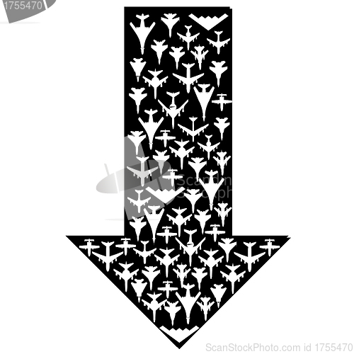 Image of Directional arrow with the airplanes inside. Vector.
