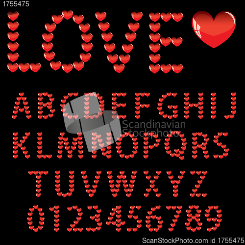Image of Love the alphabet with a heart  letters and numbers  