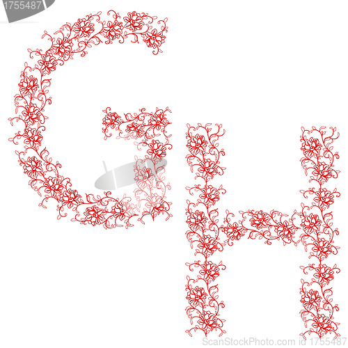 Image of Hand drawing ornamental alphabet. Letter GH