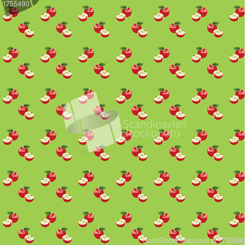 Image of Seamless pattern with apples on the green background.(can be rep