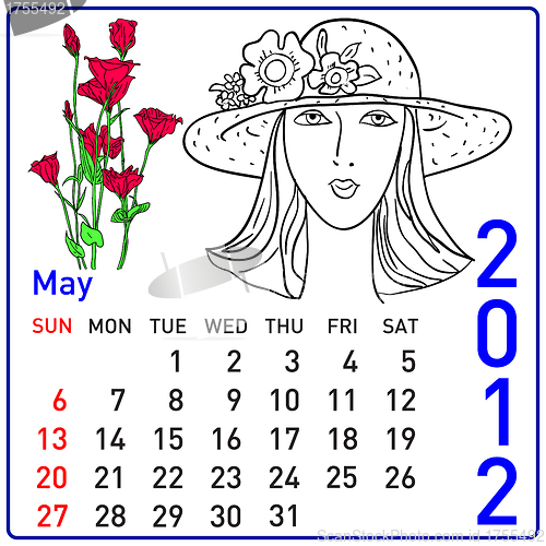 Image of 2012 year calendar in vector. May.