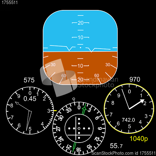 Image of Control panel in a plane cockpit