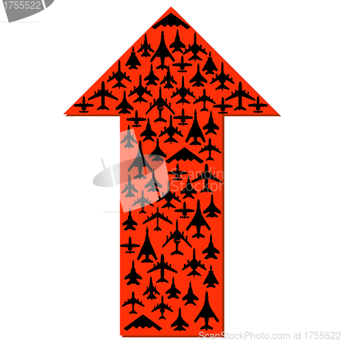 Image of Directional arrow with the airplanes inside. Vector.