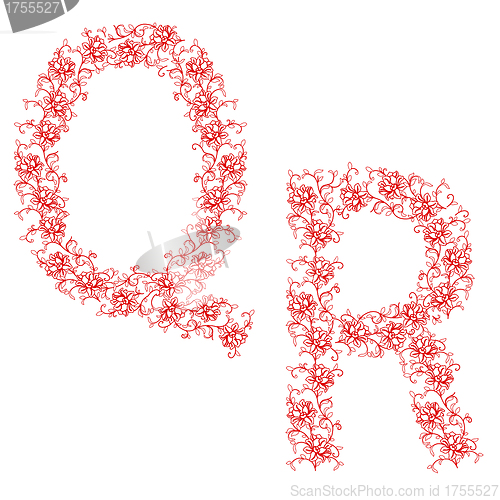 Image of Hand drawing ornamental alphabet. Letter QR