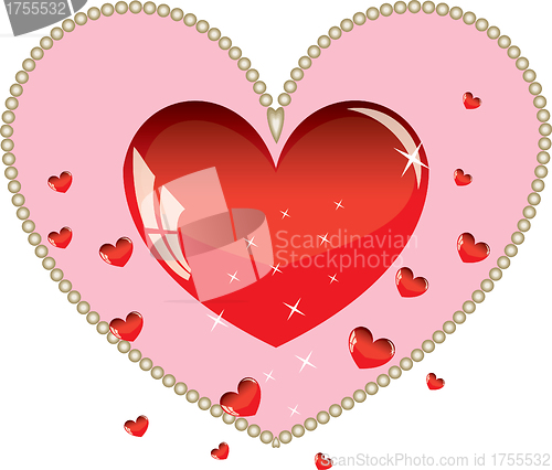 Image of Valentines ornament with red love heart vector illustration