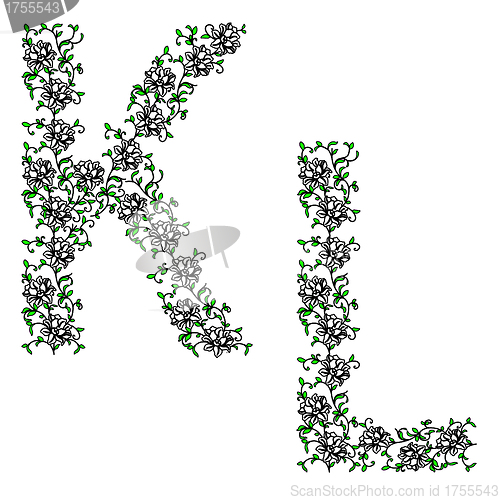 Image of Hand drawing ornamental alphabet. Letter KL