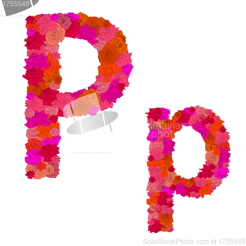 Image of Flower alphabet of red roses, characters P-p