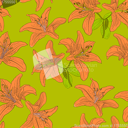 Image of Seamless  background with flower lily. 