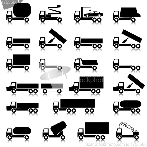 Image of Set of vector icons - transportation symbols.  Black on white. C